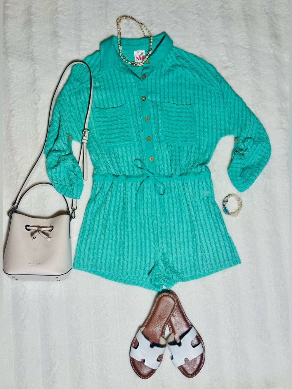 Turquoise Knit Romper - Women Pants & Jumpsuits